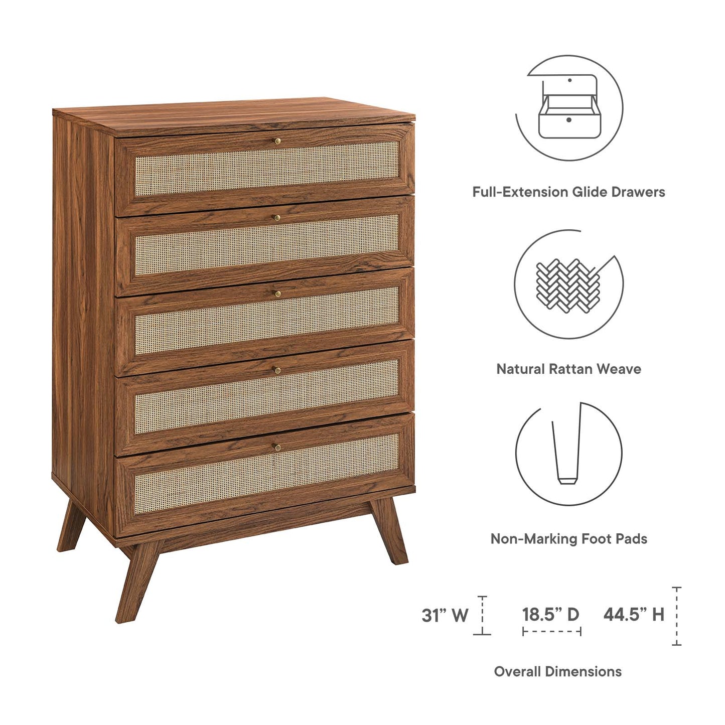 Soma 5-Drawer Chest Walnut MOD-7052-WAL