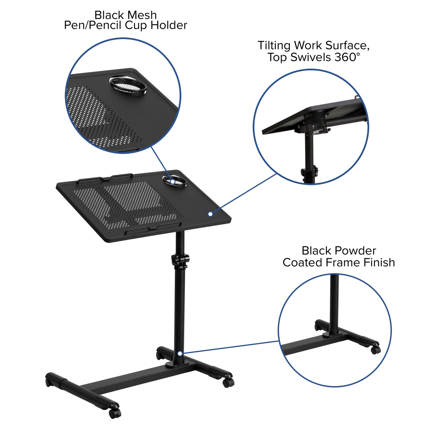 Black Adjustable Mobile Desk NAN-JG-06B-BK-GG