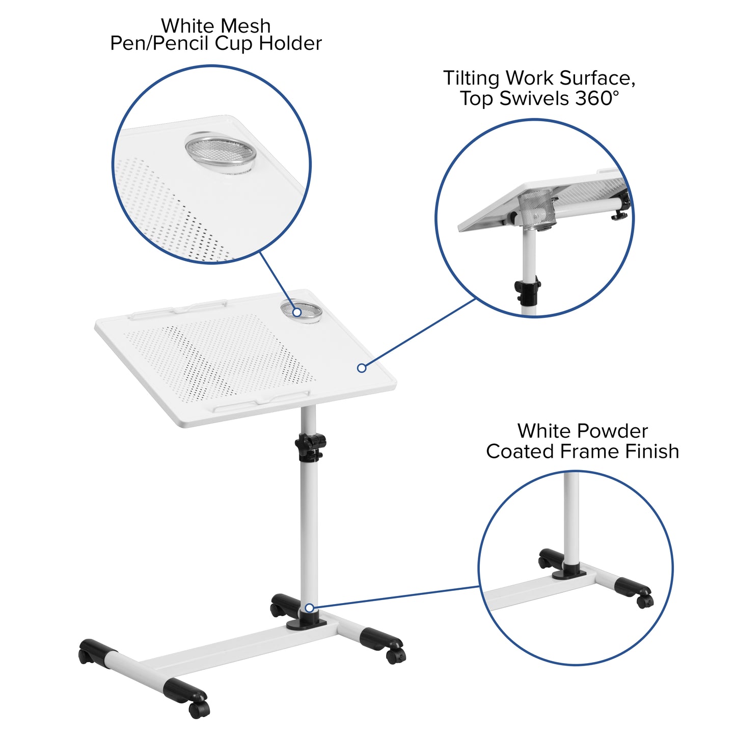 White Adjustable Mobile Desk NAN-JG-06B-WH-GG