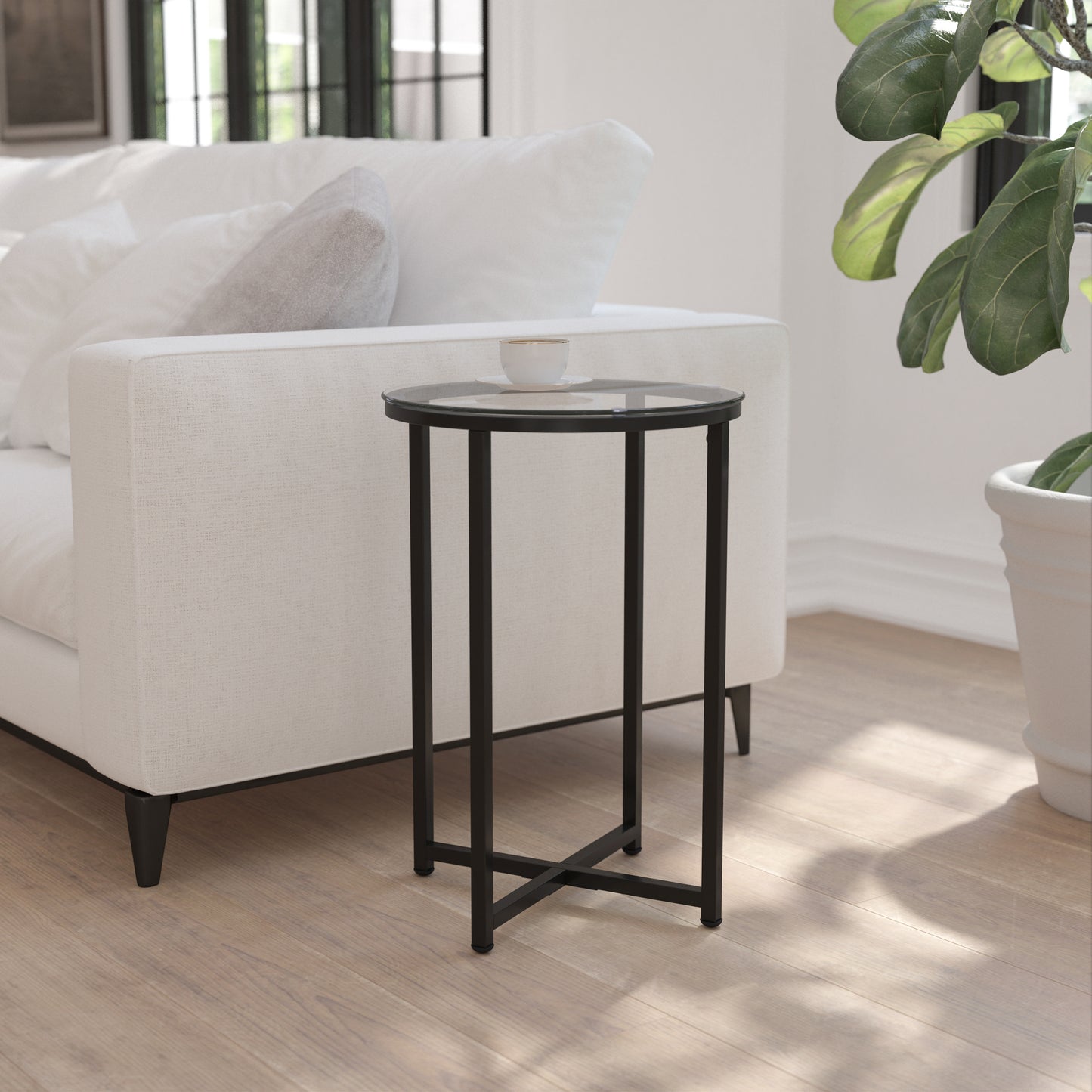 Glass End Table-Black Frame NAN-JH-1786ET-BK-GG