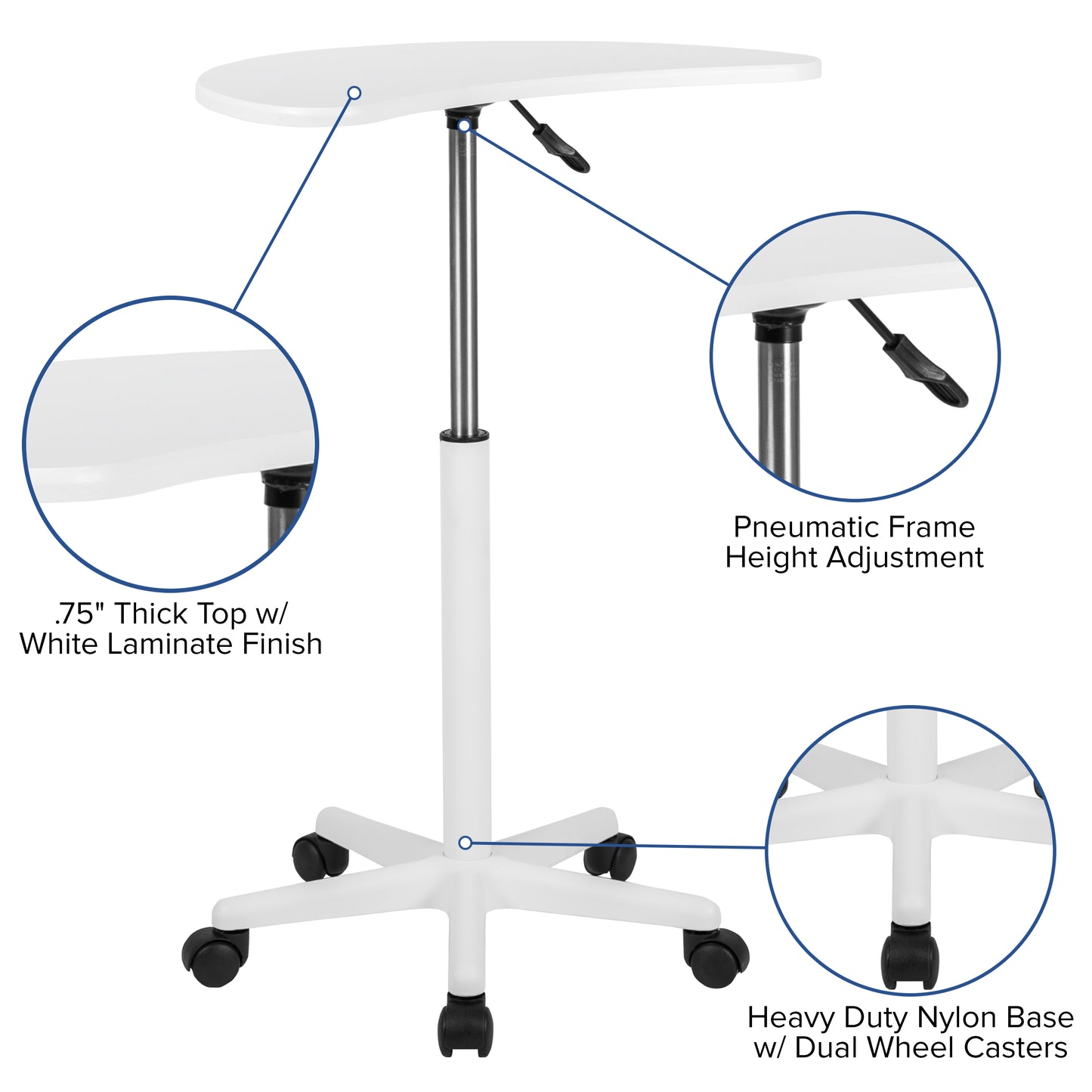 White Sit to Stand Mobile Desk NAN-JN-2792-WH-GG