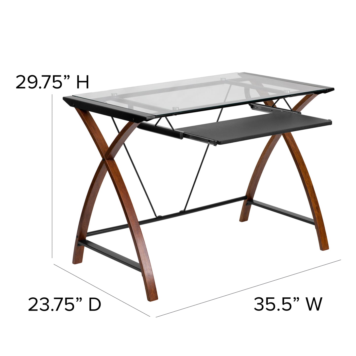 Glass/Cherry Keyboard Desk NAN-JN-2824S-GG