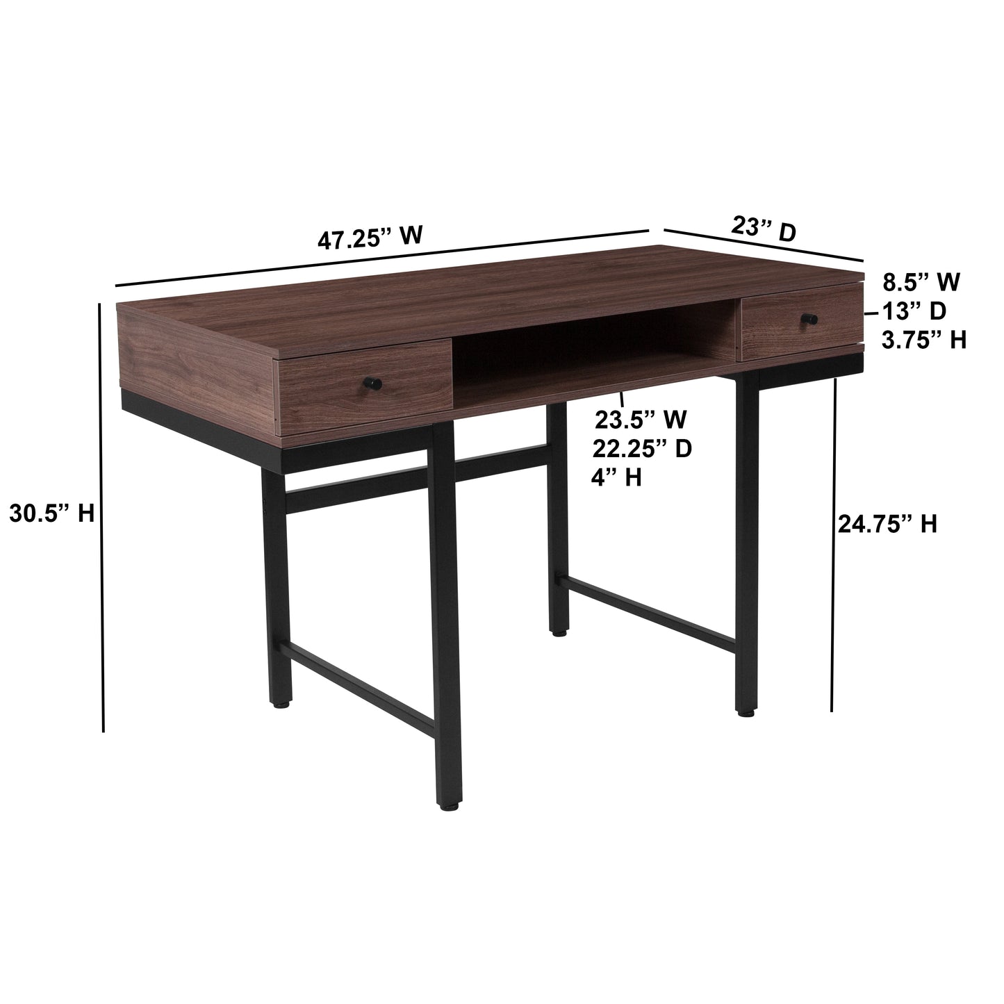 Dark Ash 2 Drawer Writing Desk NAN-NJ-29315-GG