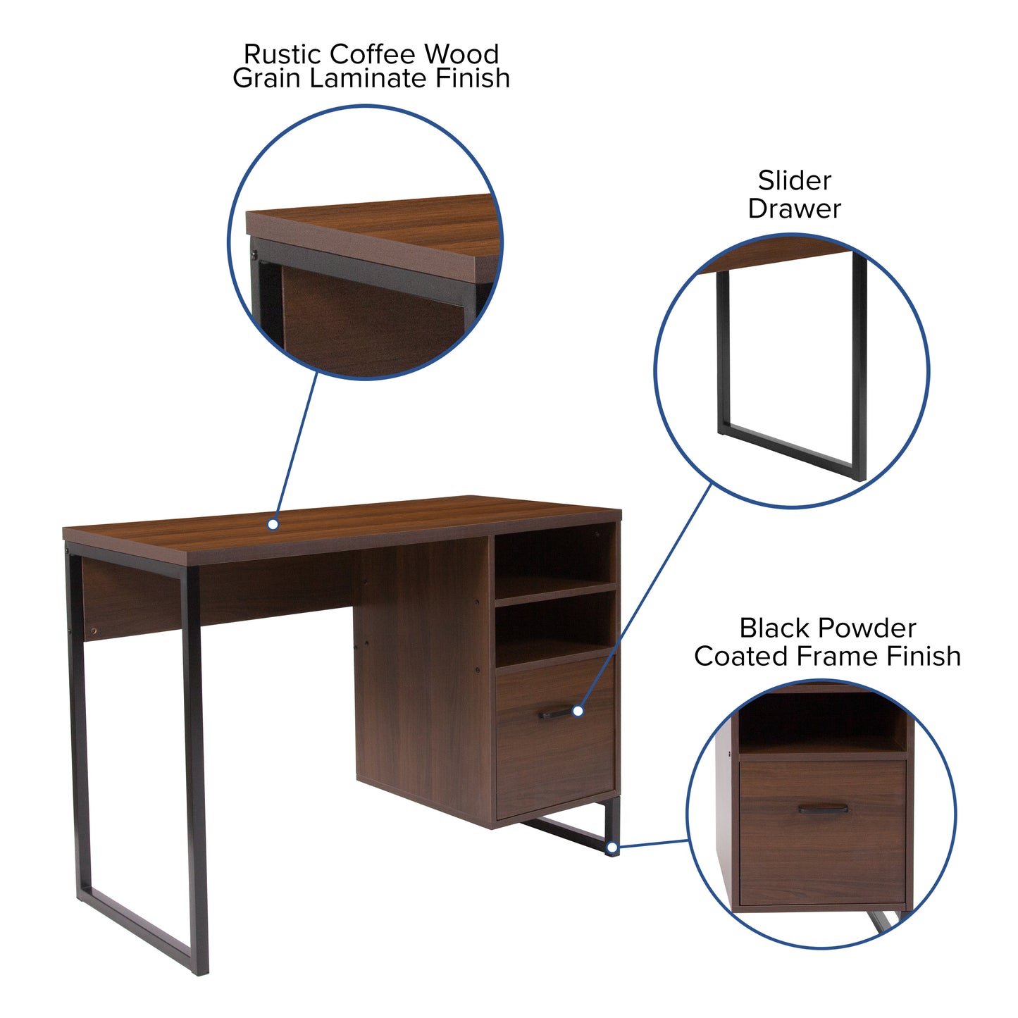 Rustic Coffee Computer Desk NAN-NJ-HD10168-GG