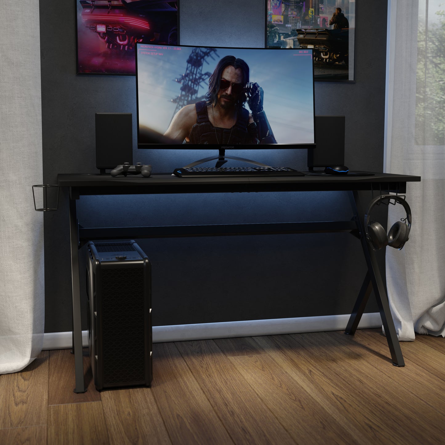 55" Black Computer Gaming Desk NAN-TG-D1904L-GG