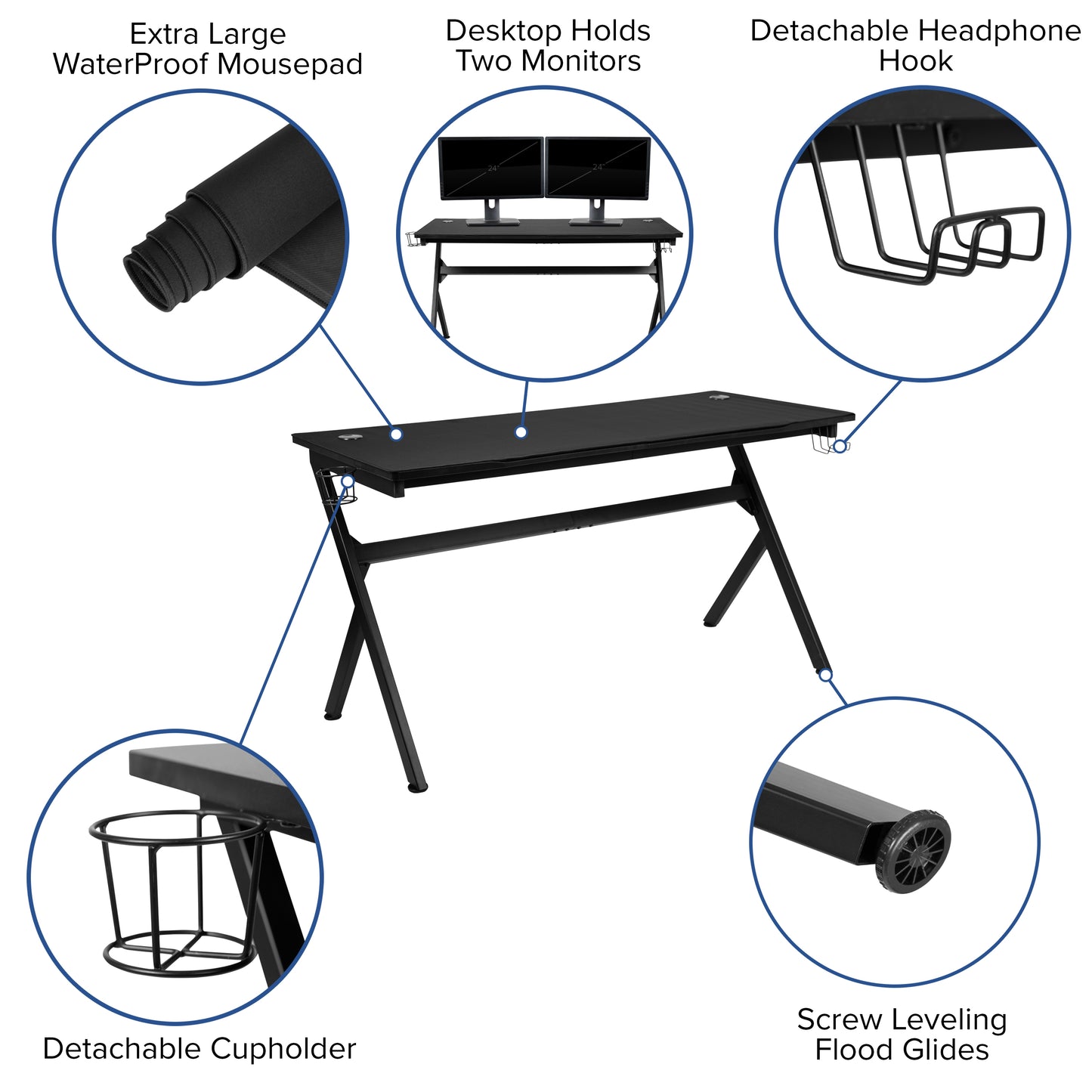 55" Black Computer Gaming Desk NAN-TG-D1904L-GG