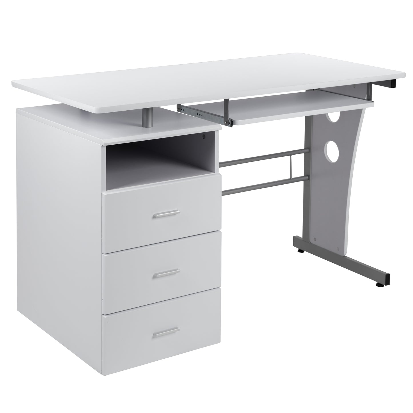 White 3 Drawer Pedestal Desk NAN-WK-008-WH-GG