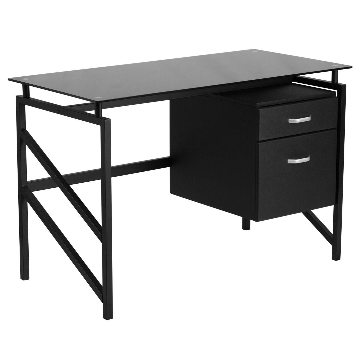 Black Glass 2 Drawer Desk NAN-WK-036-GG