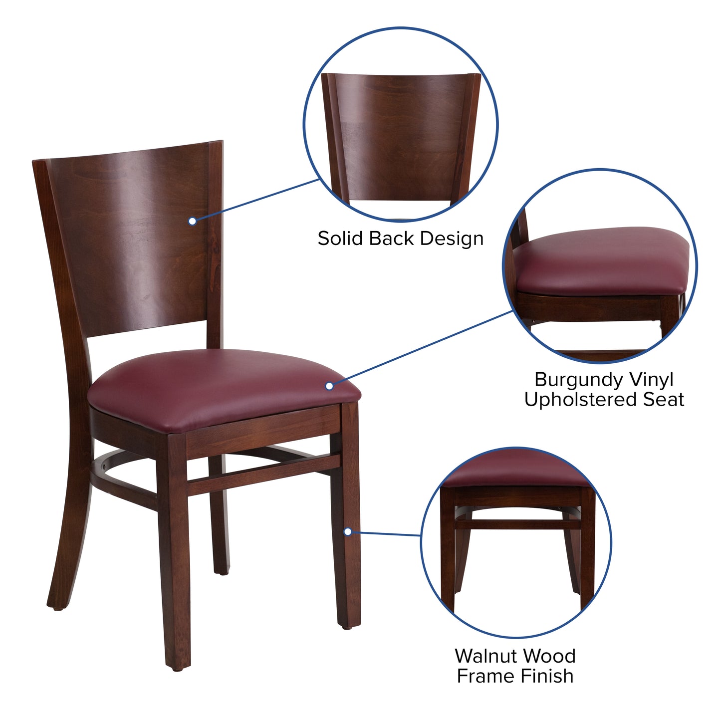 Mahogany and Walnut Wood Dining Chair with Vinyl Upholstery