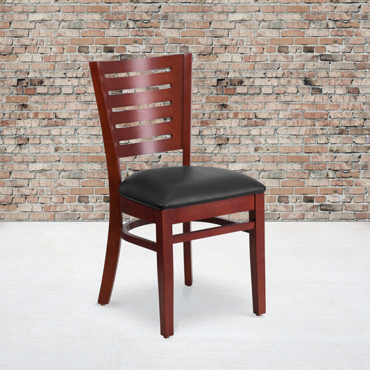 Mahogany and Walnut Wood Dining Chair with Vinyl Upholstery