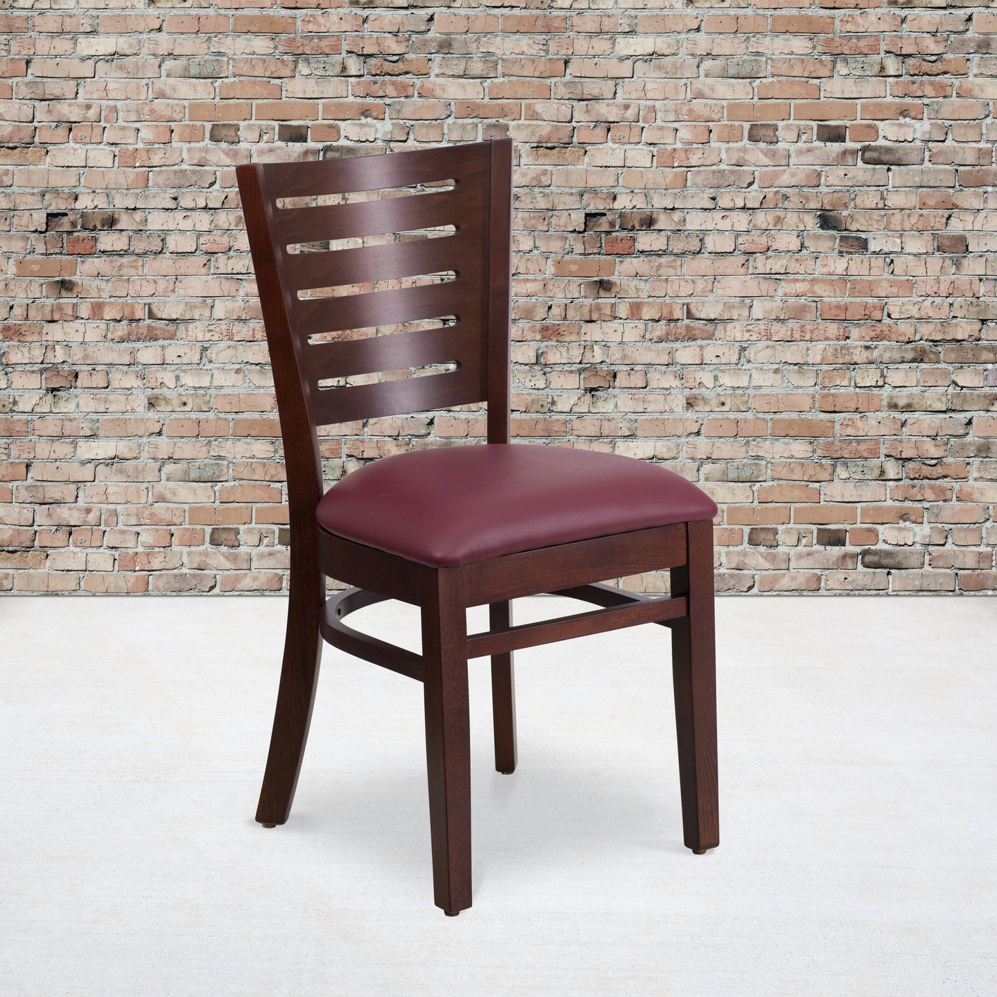 Mahogany and Walnut Wood Dining Chair with Vinyl Upholstery