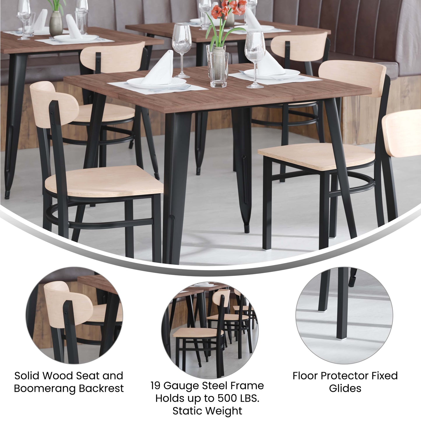 Vinyl/Wood Back Dining Chair with Natural and Walnut Wood Seat Options