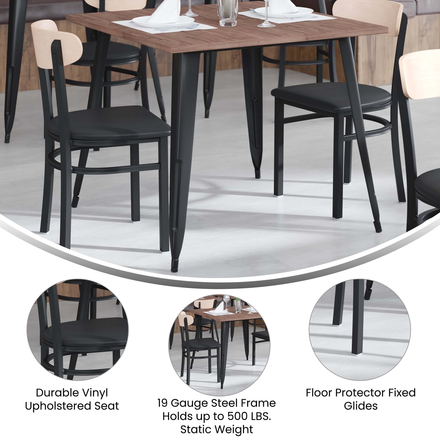 Vinyl/Wood Back Dining Chair with Natural and Walnut Wood Seat Options