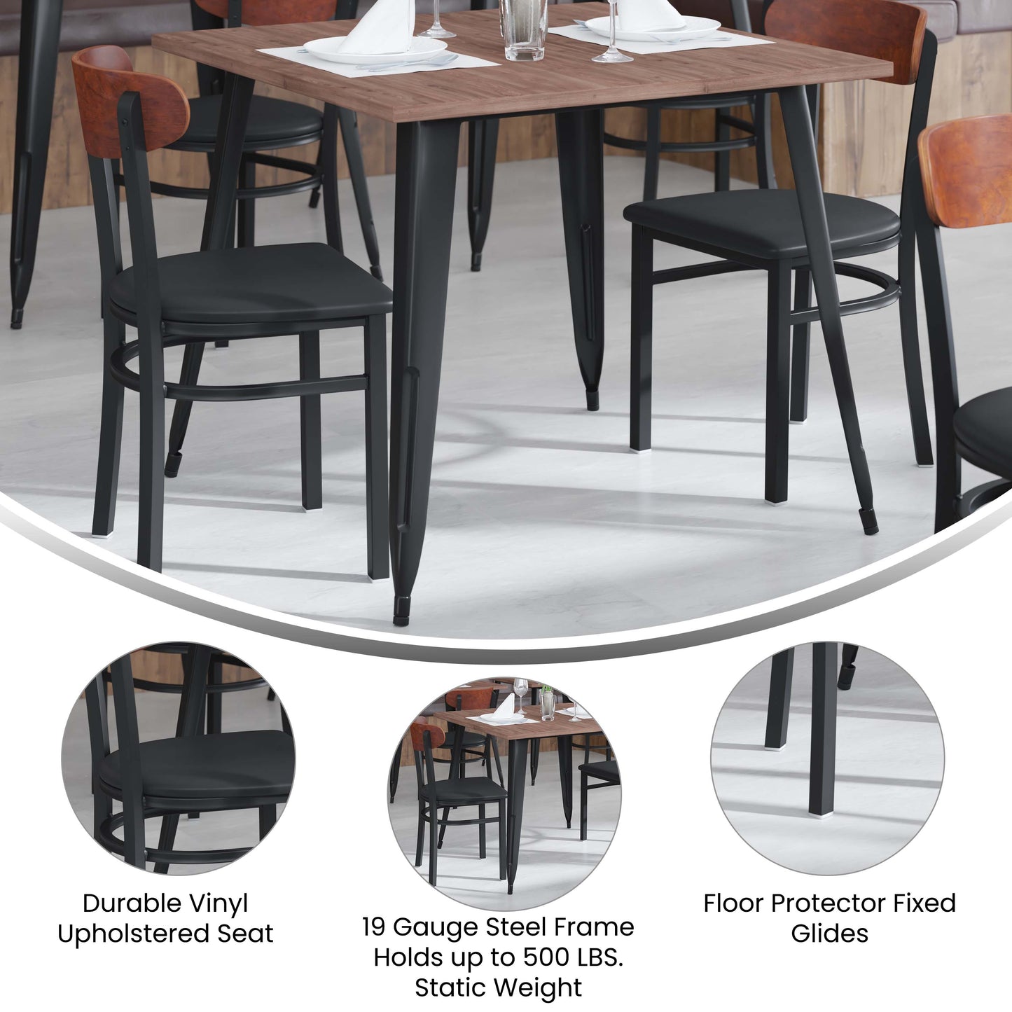 Vinyl/Wood Back Dining Chair with Natural and Walnut Wood Seat Options